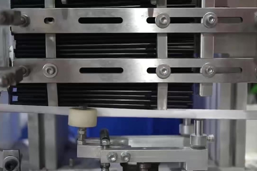 Finished straws arranged inside the production press